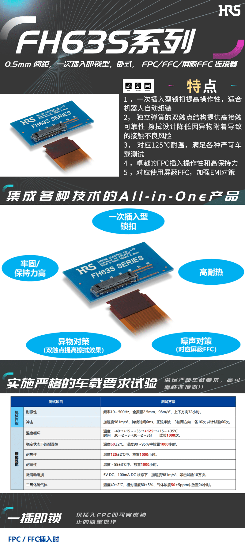 【產品推薦】一插即鎖，2觸點，支持125℃連接器-FH63S系列